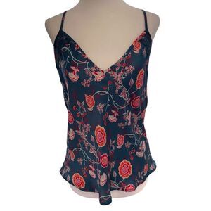Chelsea 28 Floral Turquoise and Red Lace Trim Spaghetti Strap Camisole Size M